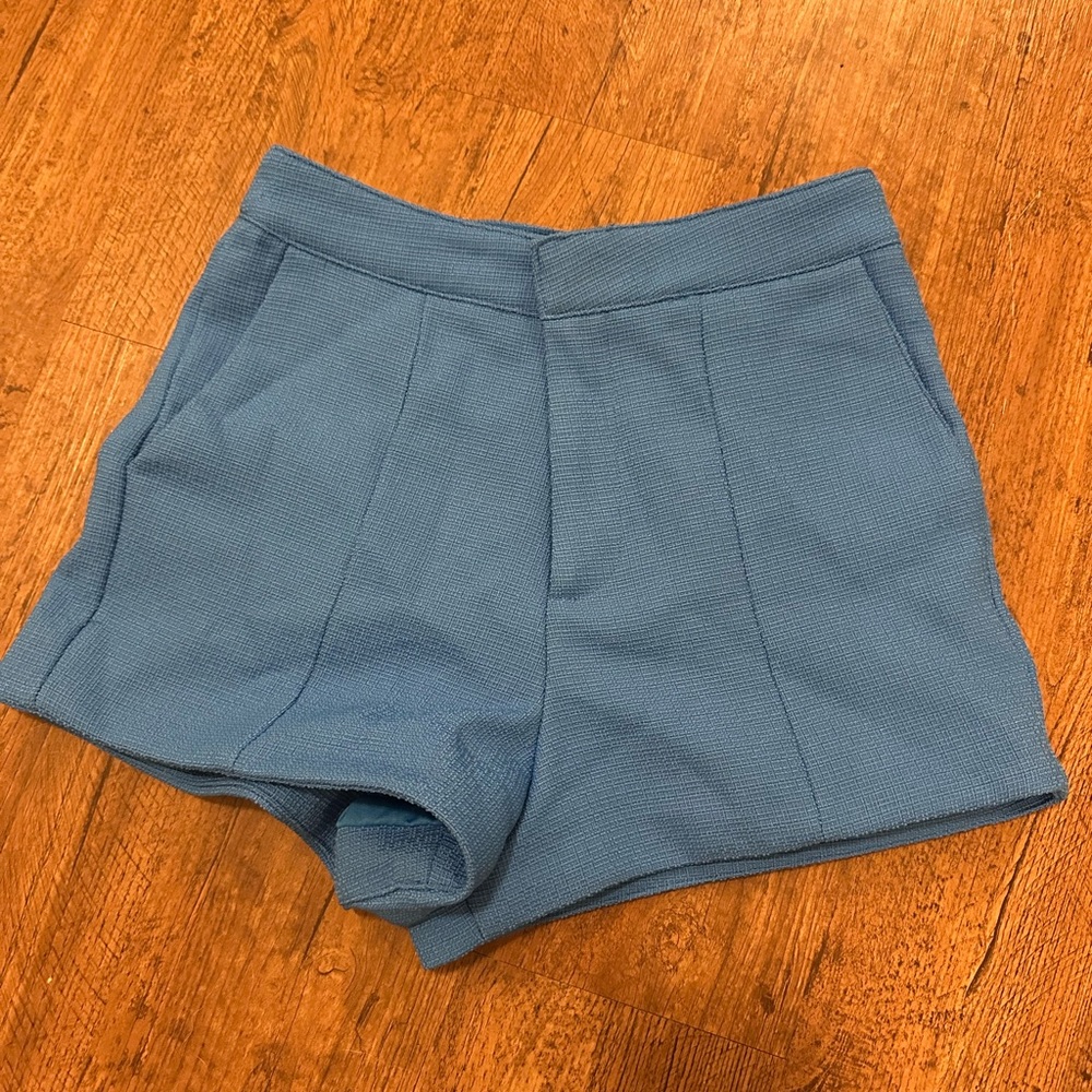 Glam High Waist Blue Shorts with Tailored Design